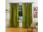 Olive Green Tie Top Sheer Sari Curtain Drape Panel 80W x 84L Pair