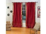 Maroon Tie Top Sheer Sari Cafe Curtain Drape Panel 43W x 24L Piece