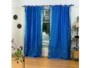 Enchanting Blue Tie Top Sheer Sari Cafe Curtain Drape Panel 43W x 36L Pair