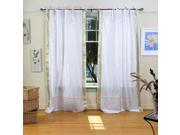 White with Gold Tie Top Sheer Sari Curtain Drape Panel 80W x 120L Piece