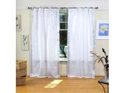 White Silver Tie Top Sheer Sari Cafe Curtain Drape Panel 43W x 36L Pair