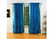 Turquoise Rod Pocket Sheer Sari Curtain Drape Panel 80W x 96L Pair