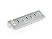 FREEGENE USB 3.0 Hub 6 Ports with External Stereo Sound Adapter Combo and 5V 4A High Capacity Power Supply for Laptops