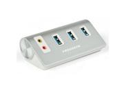 FREEGENE USB 3.0 3 Port Hub with Stereo Sound Adapter Combo Silver Aluminum for 5V Devices