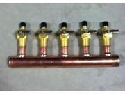 5 Loop 1 Copper Radiant Manifold w 1 2 Pex Crimp Mini Ball Valve Fittings