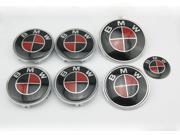 7 Pcs Carbon Fiber Black Red Emblem Badge Set Car Logo For BMW 82mm 73mm