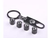 Quality Steel Car Air Tire Valve Caps and Black Keychain Combo Set for Honda