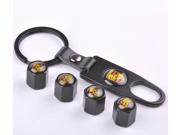 Quality Steel Car Air Tire Valve Caps and Black Keychain Combo Set for Porsche