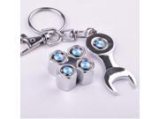 Car Tire Valve Stem Air Caps Cover Wrench Keychain Combo set for BMW blue white