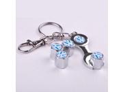 Blue VW Car Tire Valve Stem Air Caps Cover Wrench Keychain Combo set