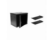 Navepoint 9U Deluxe IT Wallmount Cabinet Enclosure 19 Inch Server Network Rack With Locking Glass Door 16 Inches Deep Black With Shelves