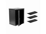 Navepoint 15U Deluxe IT Wallmount Cabinet Enclosure 19 Inch Server Network Rack With Locking Glass Door 16 Inches Deep Black With Shelves