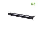 Navepoint 25 Port Cat3 Voice Phone Patch Panel 19 Inch Wallmount Or Rackmount With Wiring For T 568A And T 568B 1U Black 2 pack