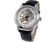Time100 Men s Precise Skeleton White Dial Black Leather Strap Automatic Mechanical Watch W60005G.02A
