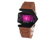 Time100 Fashion Plane Shapped Multicolor LED Dial Coffee Silicone Strap Electronic Digital Watch W30023M.03A