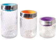 3 Piece Glass Twisted Design Canister set with Silicone Measuring Cup Lids