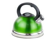 Stainless Steel Whistling Tea Kettle 2.8 Liter Tea Maker Pot w Encapsulated Base Stay Cool Handle Green