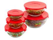 Imperial Home 5Pcs Glass Bowls w Red Lids Food Storage Containers Nesting Glass Lunch Bowls