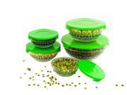 5 Pc Multi Purpose Glass Bowl w Green Lids Food Storage Containers Nesting Lunch Bowls Dotted Design
