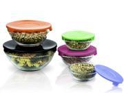 Imperial Home 5Pcs Glass Bowls w Multi Colored Lids Stackable Lunch Bowls Food Container Set