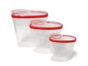 3 Pc Plastic Cereal Dispenser Set Dry Food Storage Containers w Red Lids