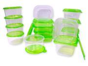 15 Pc Reusable Plastic Food Container Set Lunch Boxes w Green Lids