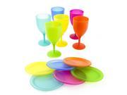 12 Pc Party Picnic Set Colorful Reusable Plastic Plates Goblets