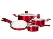12 Pc Ceramic Coated Red Cookware Set w Glass Lids Utensils Fry Pan Sauce Pan Stock Pot Non Stick Pots Pans