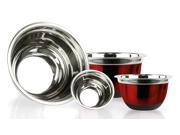 4 Pc Red Brushed Stainless Steel Mixing Bowl Set w Silicone Bottoms Nesting Mixing Bowls or Serving Bowls