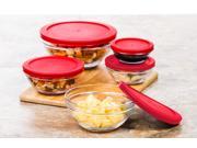 10 Pc Glass Food Storage Containers Glass Lunch Bowls w Snap Tight Lids Red