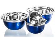 4 Pc Stainless Steel Mixing Bowls – Blue Mixing Bowl Set – Flat Base Prep Bowls