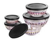 10 Pcs Glass Lunch Bowls Food Storage Containers Set w Black Lids Chevron Glass Bowls Microwavable Containers