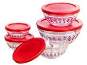 10 Pcs Glass Lunch Bowls Food Storage Containers Set w Red Lids Chevron Glass Bowls Microwavable Containers