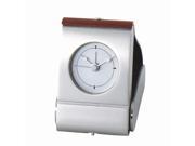 Silver Plate Brown Leather Executive Travel Alarm Desk Clock Gift Box 2 x 3 x 3 1 2