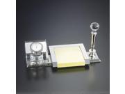 Silver Plate Crystal Executive Desk Set With Desk Clock Pen Memo Holder Gift Box 9 x 3 1 2 x 2