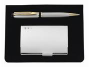 Silver Plate Enamel Executive Pen Business Card Case Gift Box 6 3 4 x 5 3 4 x 1 1 2
