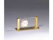 Gold Metal And Glass Card Holder With Desk Clock 4 1 2 x 2 1 2 x 1 3 4
