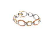 Sterling Silver Tri Color Gold Rhodium Plated Multiple Open Circle CZ Bracelet 15mm width 7.5 Inch Length Sterling Silver Tri Color Gold Rhodium Plated Multiple Open Circle CZ Bracelet 15mm width 7.5 Inch Length