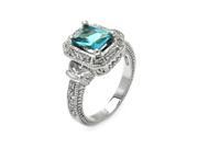 925 Sterling Silver Ladies Jewelry Blue Cubic Zirconia Stone Center Stone Ring Width 13mm