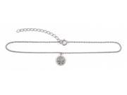 925 Sterling Silver Hanging Peace Sign Cubic Zirconia Anklet 9.5