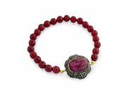 925 Sterling Silver Red Ruby On Gold Plated 6Mm Stretch Bracelet