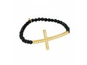 925 Sterling Silver Onyx Bead And Gold Plated Cubic Zirconia Cross Stretch Bracelet