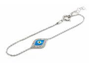 925 Sterling Silver Clear Cubic Zirconia Eye Bracelet With A Light Blue Eye Center 6 1 Adjustable