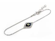 925 Sterling Silver Clear Cubic Zirconia Eye Bracelet With A Dark Blue Eye Center 6 1 Adjustable