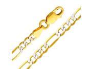 14K Two Tone Gold Pave 3.5mm Hollow Figaro 3 1 Chain Bracelet with Lobster Claw Clasp Length 7 ; Weight 2 Grams approx