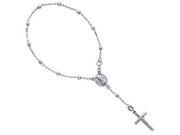 14K White Gold 3mm Beads Lady Guadalupe Rosary Bracelet with Cross 7 Inches