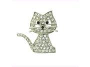 Platinum Plated Swarovski Crystal Enamel Kitty Pin Brooch 1 2 x 1 3 4 Gift Boxed