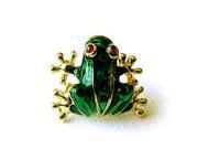 Gold Plated Enamel Green Frog Pin Brooch 1 2 x 1 2 Gift Boxed