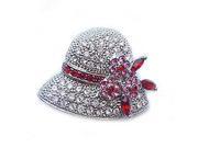Platinum Plated Red Swarovski Crystal Hat Design Brooch Pin