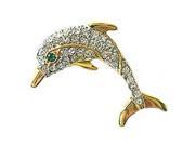 24k Gold Plated Swarovski Crystal Dolphin Brooch Pin 1 2 inch x 1 1 2 inches Boxed